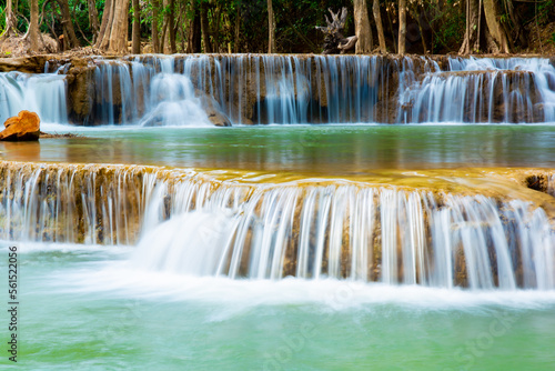 Amazing colorful waterfall in national park forest during spring,beautiful deep forest in Thailand,technic long exposure, during vacation and relax time. © auttawit