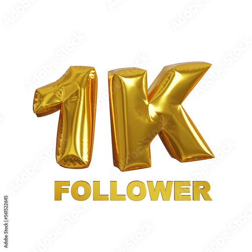 Tablou pe pânză 3d render golden balloon text 1k follower with transparent background