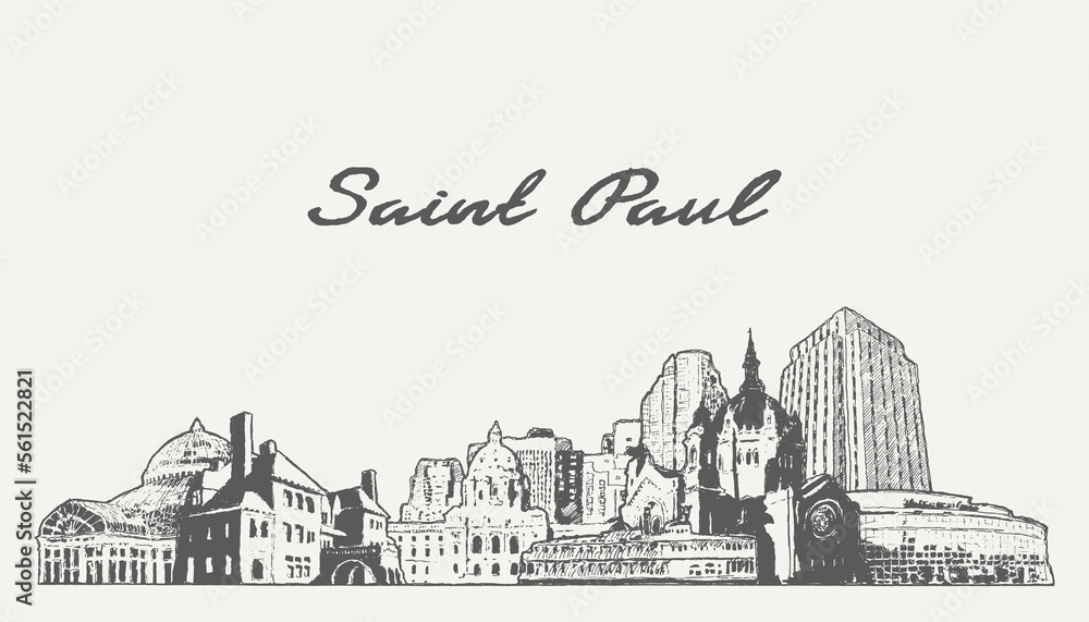 Saint Paul skyline in Minnesota, USA, sketch