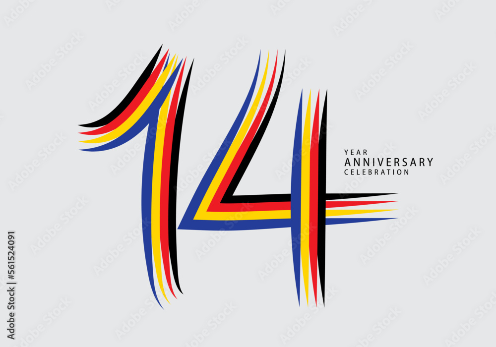 14 years anniversary celebration logotype colorful line vector, 14th birthday logo, 14 number, Banner template, vector design template elements for invitation card and poster. number design vector