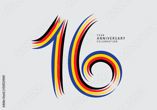 16 years anniversary celebration logotype colorful line vector, 16th birthday logo, 16 number, Banner template, vector design template elements for invitation card and poster. number design vector