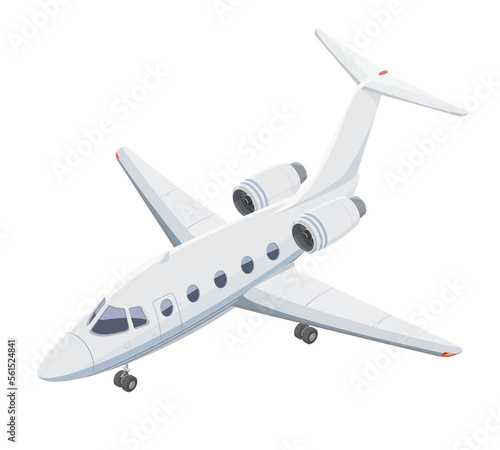 Private Airplane Small Jet stop Parking with landing gear Business Flying Flight Cost white illustration isometric isolated