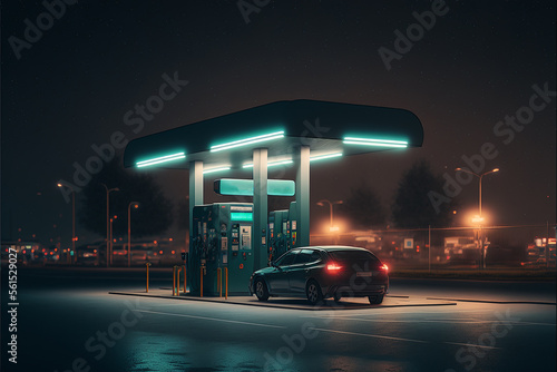 Electric car charging stations at night. Ai generative photo