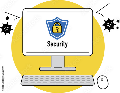 Virus infection of computer. Security warning. Virus and hacking measures. Internet trouble. Protection of personal data. Safe security measures.