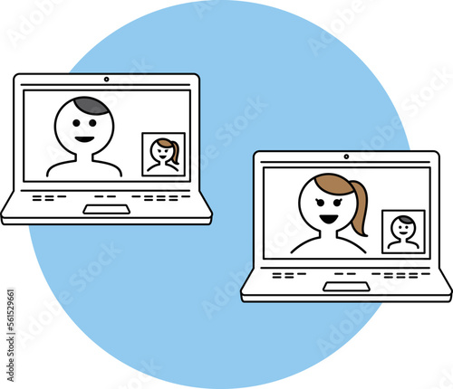 Work remotely on your computer. Study or meet online. video conferencing. Work from home or anywhere. new way of working. flat design.