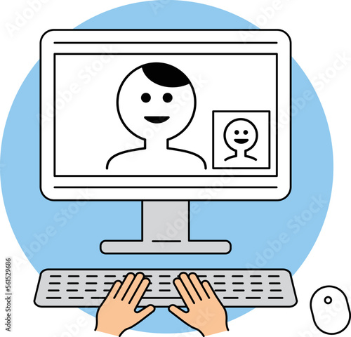 Work remotely on your computer. Study or meet online. video conferencing. Work from home or anywhere. new way of working. flat design.