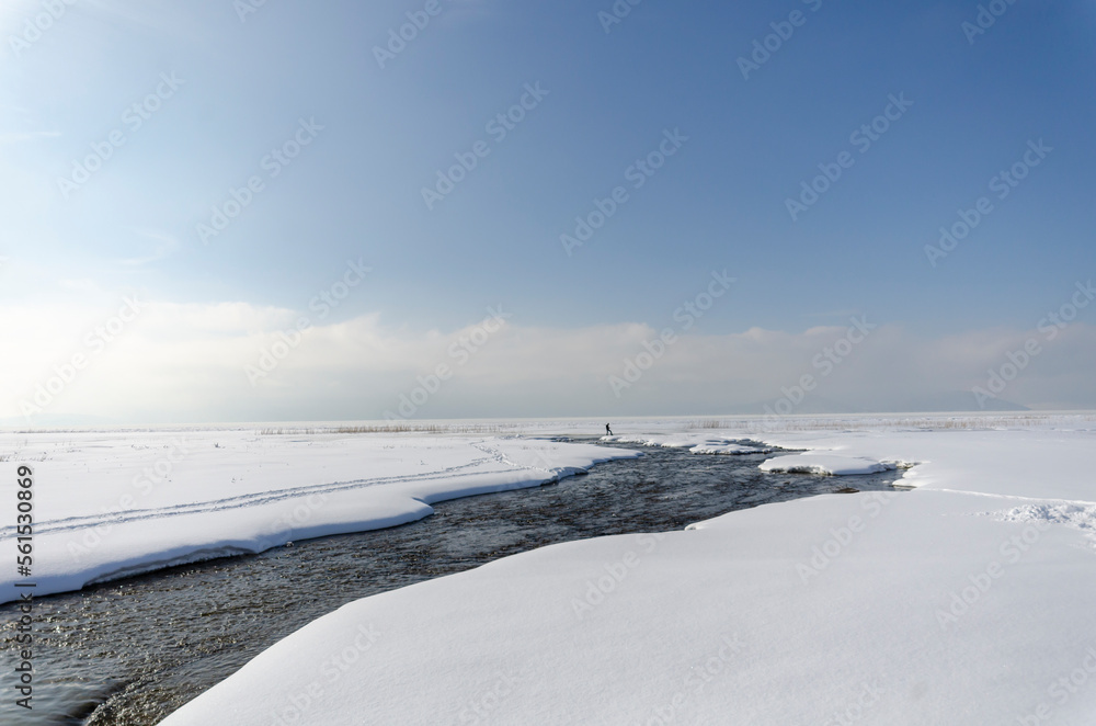 frozen lake in winter