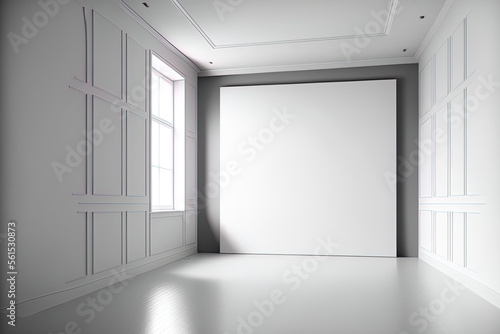 a white background Room is 3x5 meters, and the walls are painted grey. mockup. Your design's template. Generative AI