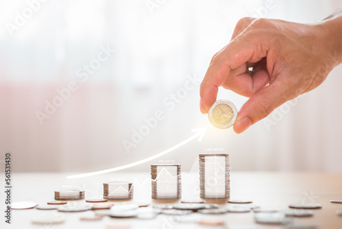 Coin stack with a trading graph for finance investors, Financial concept, Investment concept