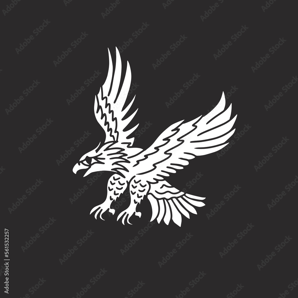 Obraz premium Hand Drawing Illustration Flying Eagle Tattoo Black Background