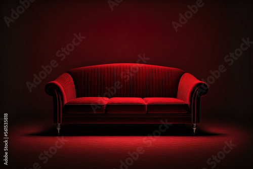 red sofa was isolated on black. Generative AI © AkuAku
