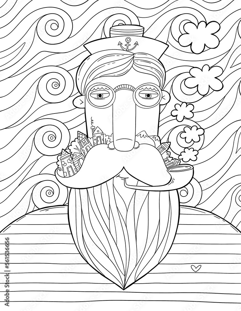 Lovely sailor coloring page. Outline illustration for kids and adults ...