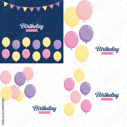 Happy Birthday text with a chalkboard-style background and hand-drawn elements such as streamers and balloons.