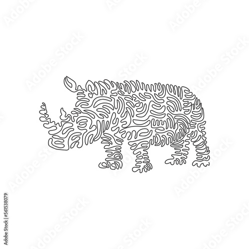 Single swirl continuous line drawing of powerful rhinos abstract art. Continuous line draw graphic design vector illustration style of strong body with big head for icon, sign, modern wall decor
