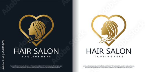 hair cut logo design vector for fashion with creative concept premium vector