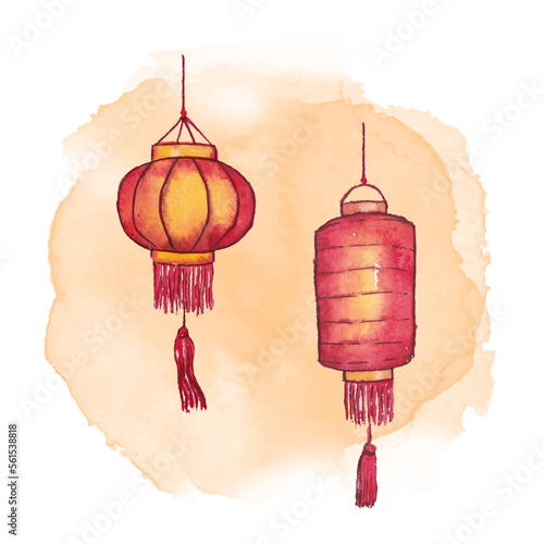 water color illustration vector of graphic happy Chinese new year element collection