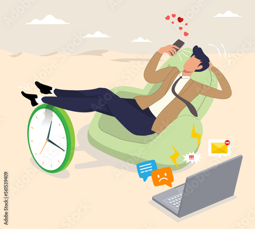 Procrastination and laziness. Wasted time, procrastination or slow life, lazy to work, low productivity or efficiency, self discipline problem