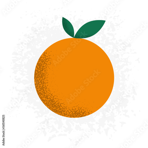 Minimalist vector illustration of an orange with leave with textures. Healthy organic food concept. Elements on different layers for ease of use. Transparent background.