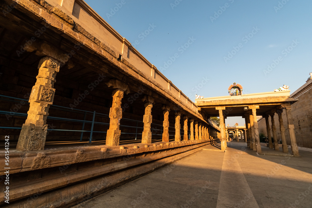 A prakaram aka passage in the outer compound of the ancient Hindu temple of Jambukeshwar in the town of Tiruchirappalli.