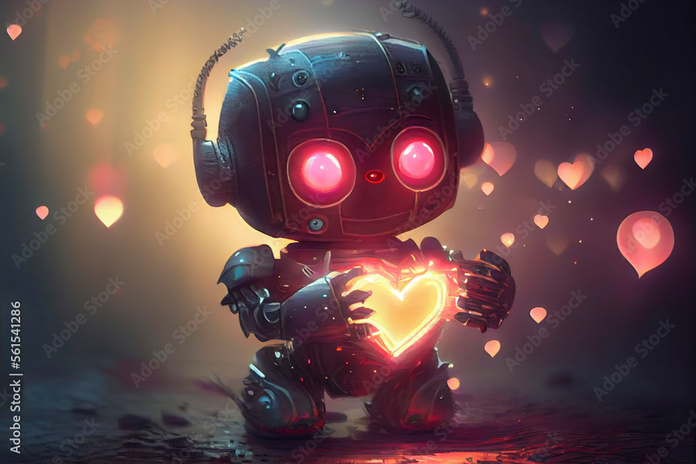 Chibi Robotic Love: Cute Anime Robots Holding Valentine\'s Hearts ...