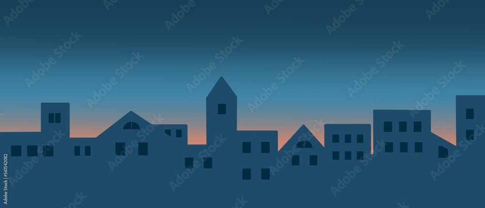 Early morning night sky. Flat style design of  urban city landscape.
Daybreak City. Urban cityscape abstract background.