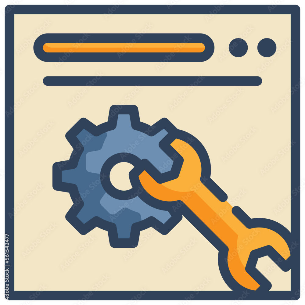 webpage maintenance wrench cog icon filled outline