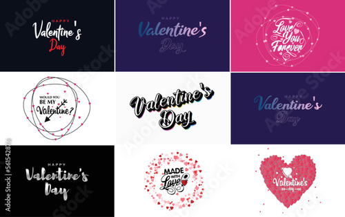 Hand-drawn black lettering Valentine s Day and pink hearts on white background vector illustration suitable for use in design of cards. banners. logos. flyers. labels. icons. badges. and stickers