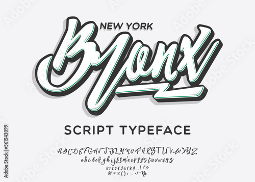 Bronx. New York City print. Hand made script font. Stylish badge for stickers or prints on clothes.