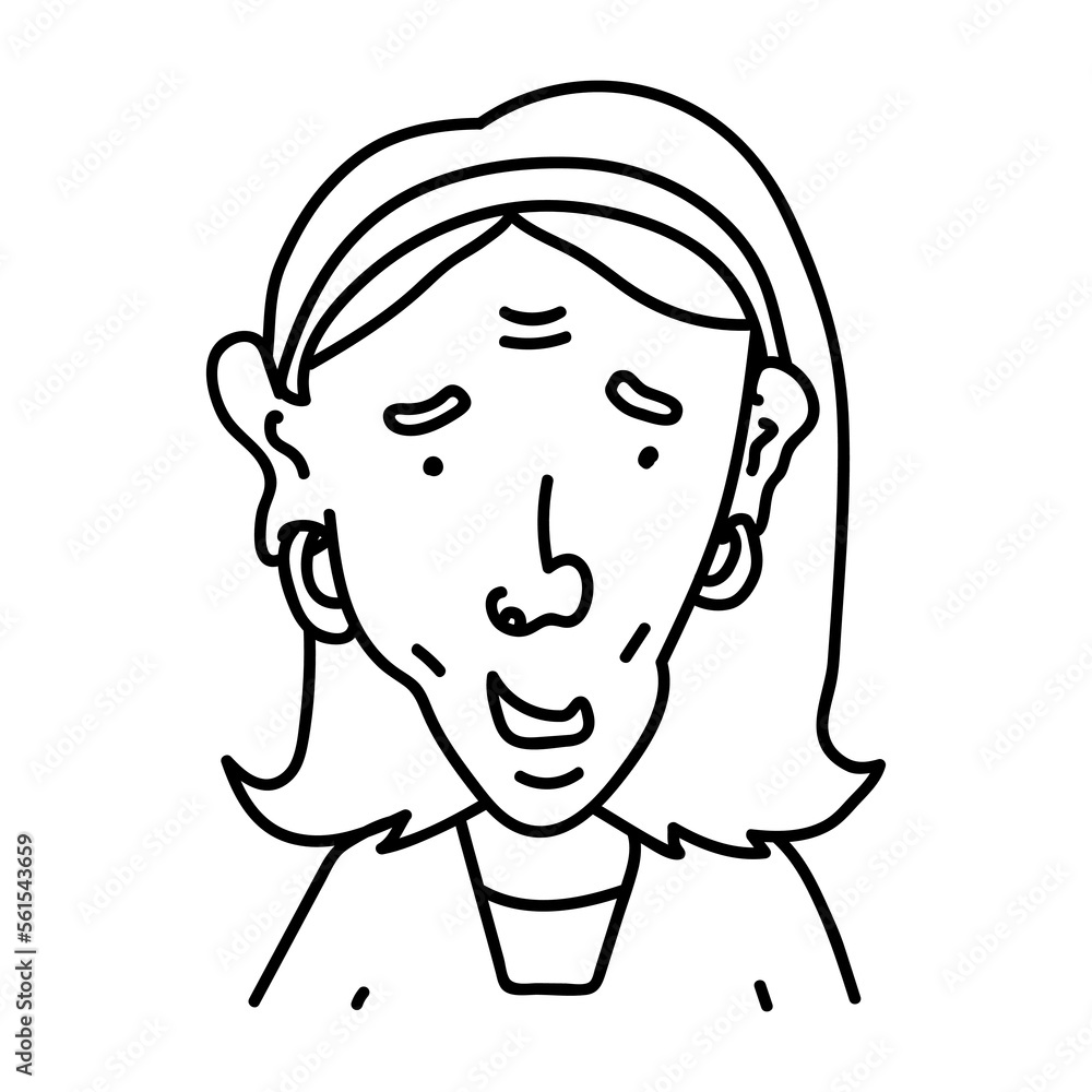 Hand drawn doodle portrait of elderly woman. Cartoon funny avatar of senior in caricature style. Cheerful grandmother with earrings on white background. Hand drawn doodle portrait of elderly woman. Cartoon funny avatar of senior in caricature style. Cheerful grandmother with earrings on white background.