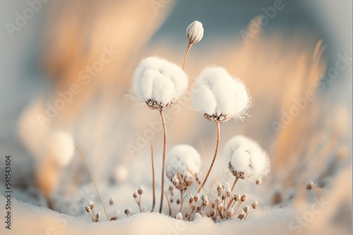 Cotton looking grass macro illustration, soft tender creamy palette. Generative AI