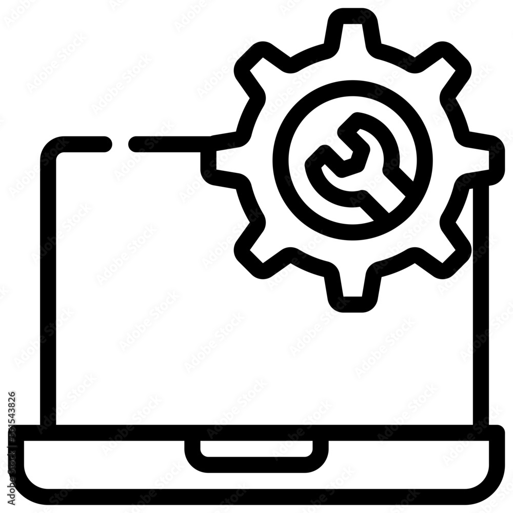 laptop maintenance cog wheel wrench icon simple line