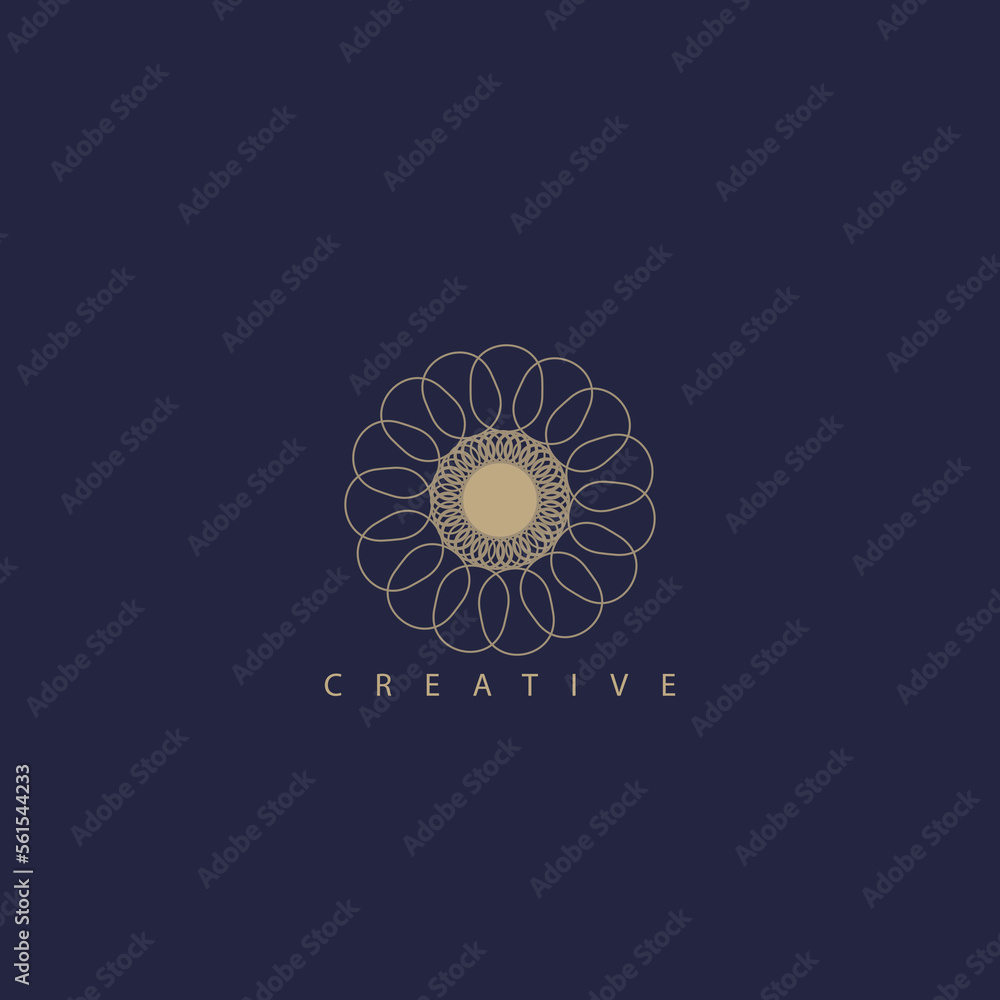 Sunflower vector logo. Nature tree vector illustration logo design, gold leaf on black background modern concept Sunflower vector logo. Nature tree vector illustration logo design, gold leaf on black background modern concept