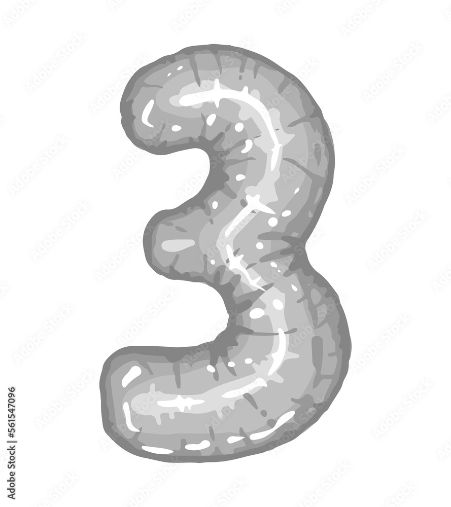 Naklejka premium Three balloon number in silver colors. Hand drawing vector illustration. Single clipart for Birthday party isolated on white.