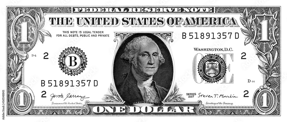 blue textured 1 US dollar banknote with black background - obrazy, fototapety, plakaty 