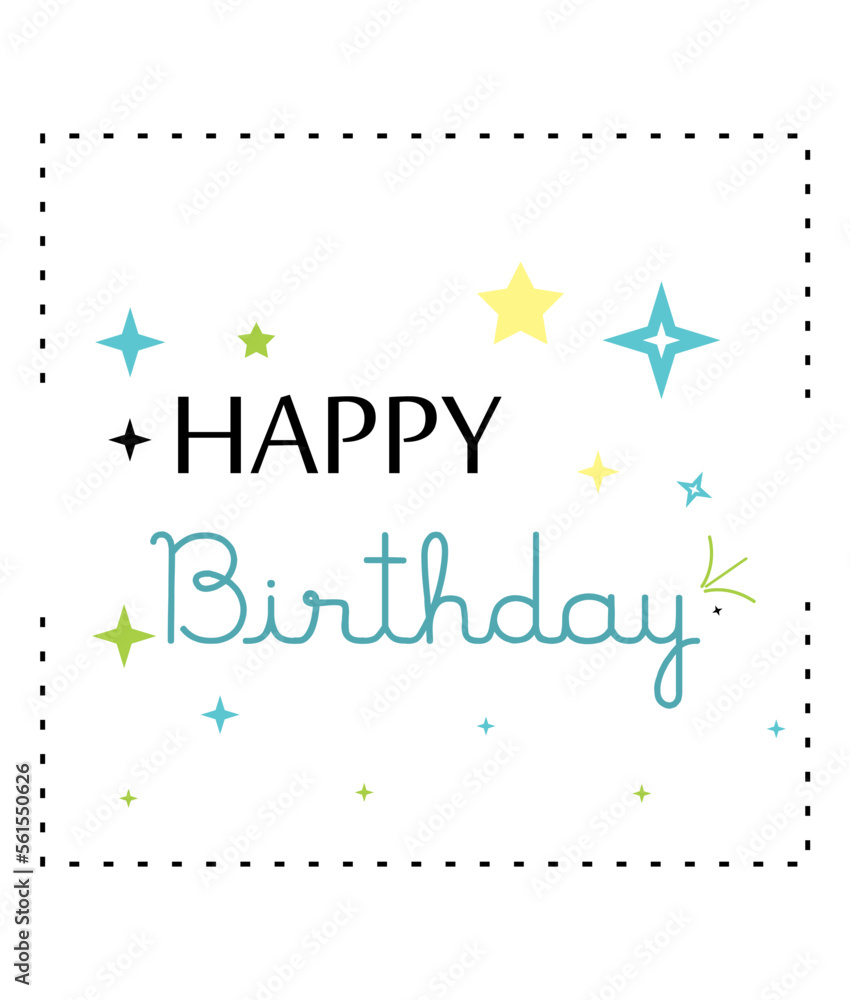 Happy birthday card with stars on a white background. Happy birthday card with stars on a white background.