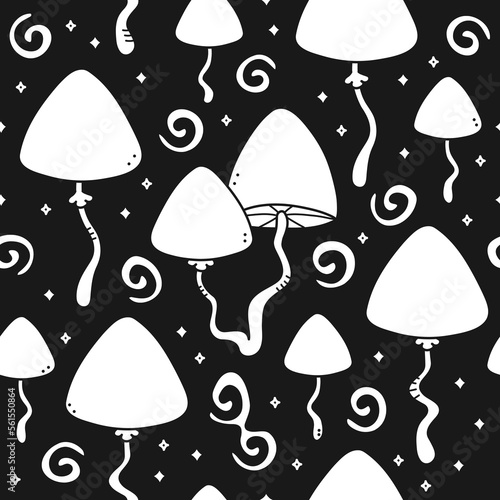 Magic mushroom,psilocybin seamless pattern. Vector cartoon illustration