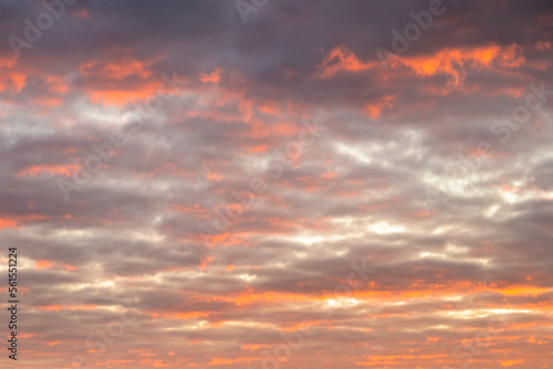 Cloudscape of orange pink red clouds at sunset sky