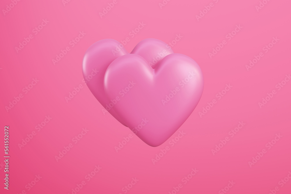 Couple realistic pink hearts. look like 3d illustration. valentine day