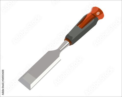 Vector Illustration Wood Carving Chisel isolated on white background. Carpentry hand tools with wooden handle