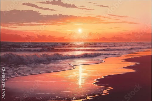 Colorful illustration of sunset in the beach. Genrative AI