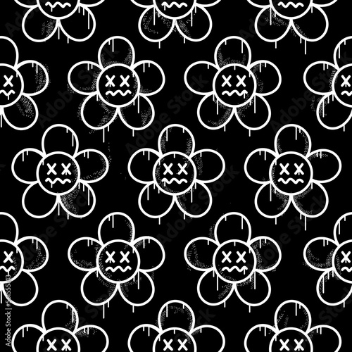 Flower seamless pattern wallpaper art.Vector graphic background illustration.Graffiti,dead flower,urban art seamless pattern wallpaper print concept