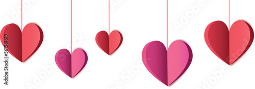 Valentine's day rose pink and red gradient paper hearts set. origami vector