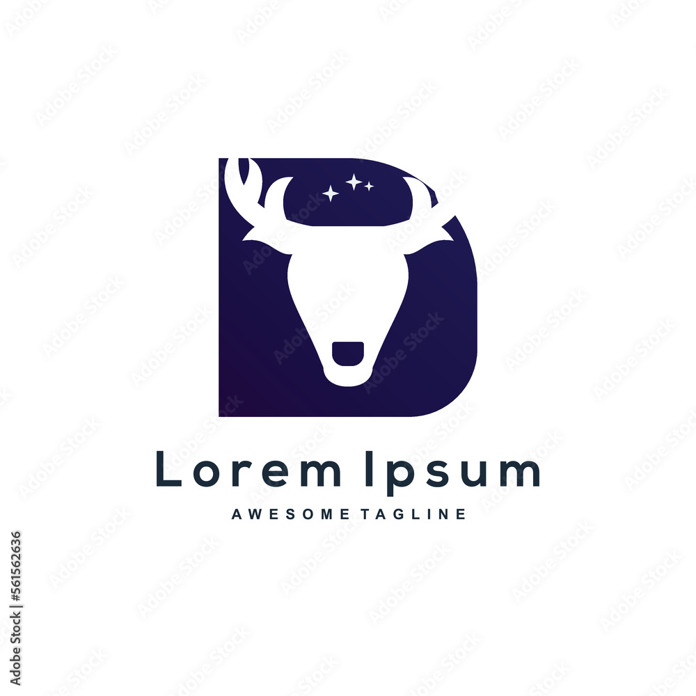 Letter D deer logo color template