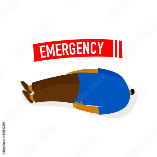 Cartoon characters of unconscious person on isolated background. Element of an emergency medical condition.