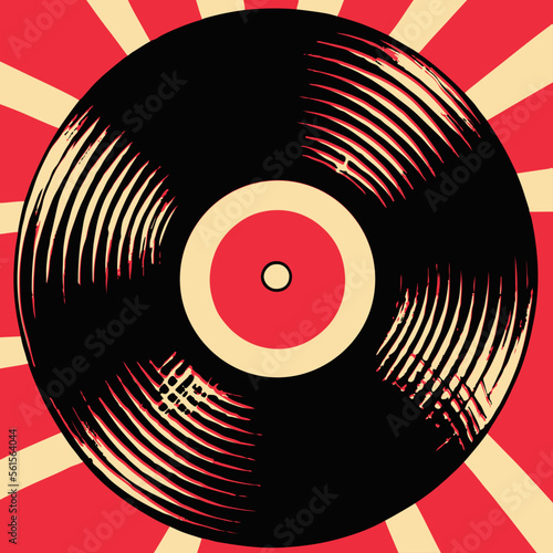 Vinyl record LP with label retro vintage style illustration