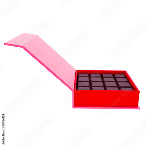 3D Boxed Chocolates in Red Render Valentine's elements PNG