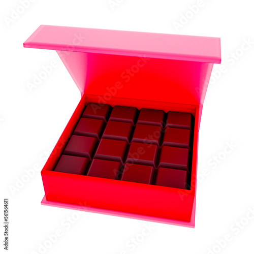 3D Boxed Chocolates in Red Render Valentine's elements PNG