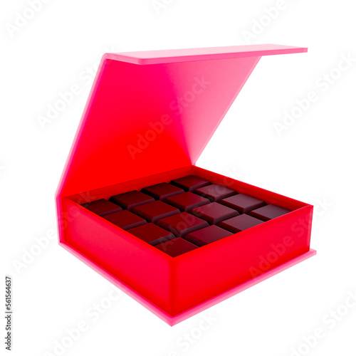 3D Boxed Chocolates in Red Render Valentine's elements PNG