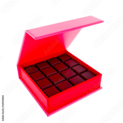 3D Boxed Chocolates in Red Render Valentine's elements PNG