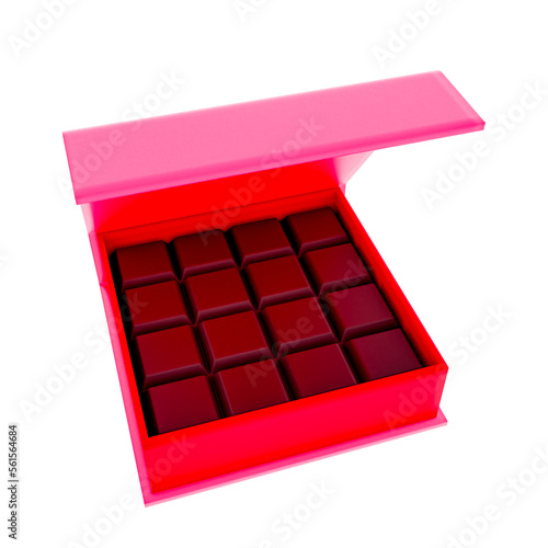 3D Boxed Chocolates in Red Render Valentine's elements PNG
